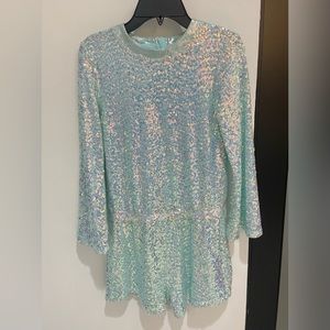 Mia New York Turquoise Sequined Romper size L 10-12